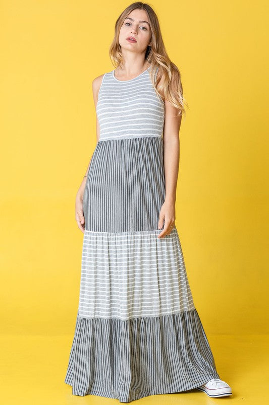 Plus Sleeveless Stripe Tiered Maxi Dress