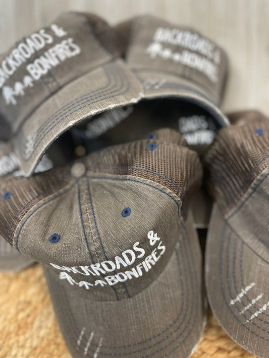 Brown Backroads and Bonfires Trucker Hat